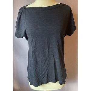 Talbots Navy Blue Top Cotton Buttons On Shoulders Size Medium